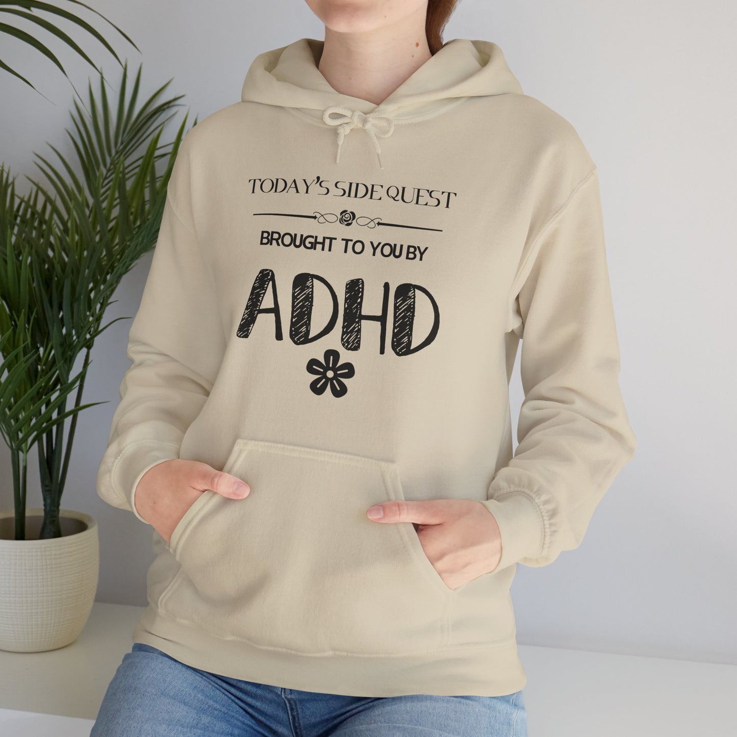 Minimalistic 'Today's Side Quest Brought to You by ADHD Heavy Blend Hooded Sweatshirt