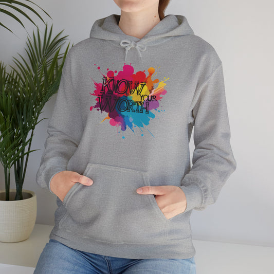 Hooded Sweatshirt 'Know Your Worth' Positive Vibes Graffiti Splatter Paint Graphic