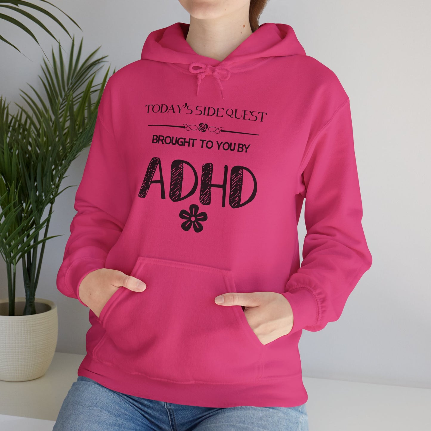 Minimalistic 'Today's Side Quest Brought to You by ADHD Heavy Blend Hooded Sweatshirt