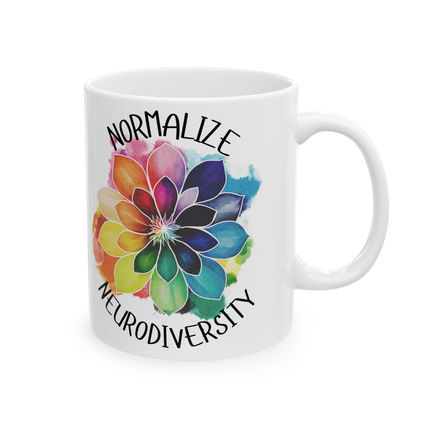 Rainbow Flower Ceramic Mug, Mental Health Awareness, Normalize Neurodiversity