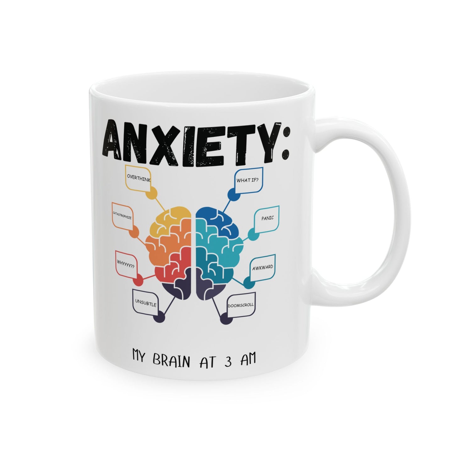 Ceramic Mug - Anxiety: My Brain at 3 AM, Mental Health Awareness, Funny Design