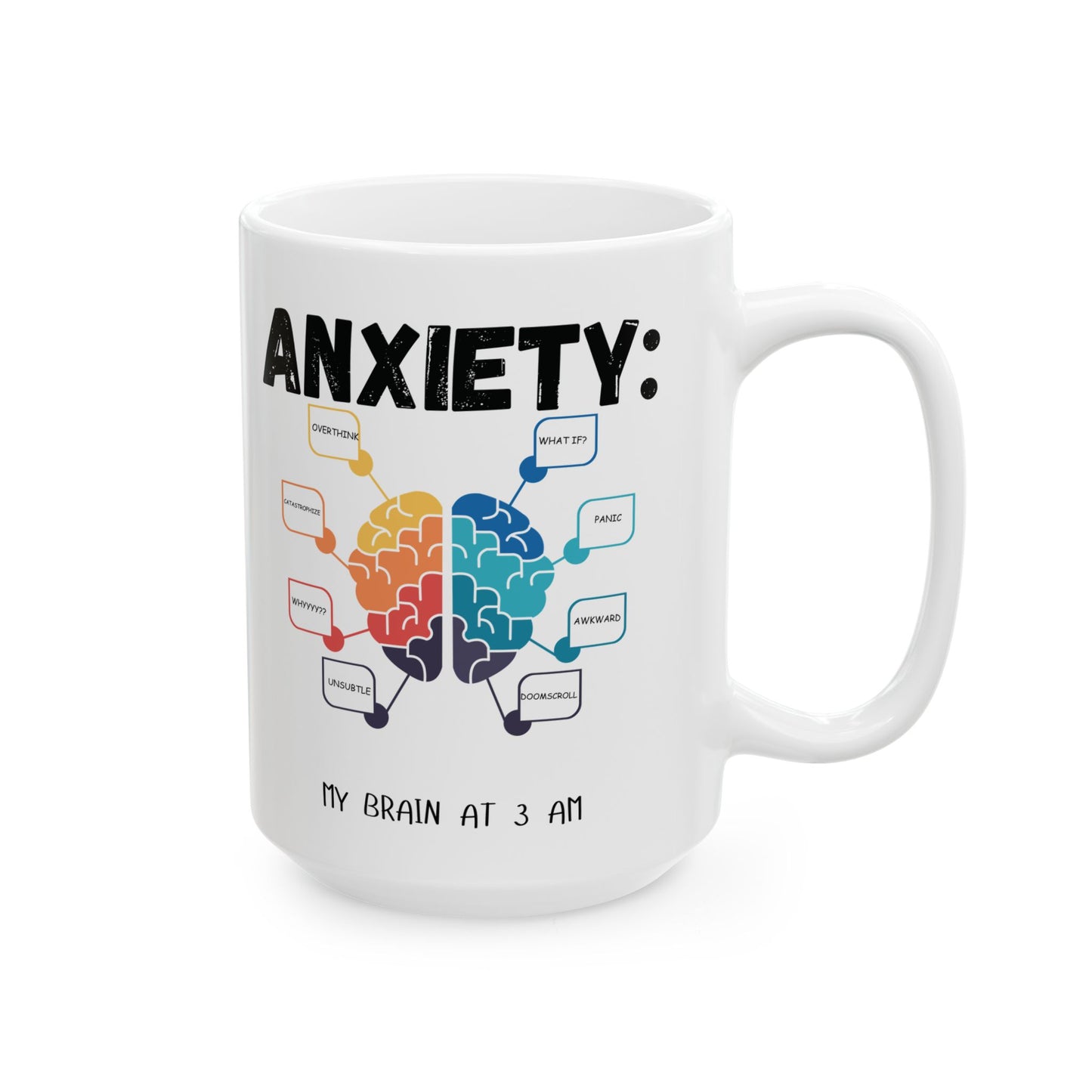 Ceramic Mug - Anxiety: My Brain at 3 AM, Mental Health Awareness, Funny Design