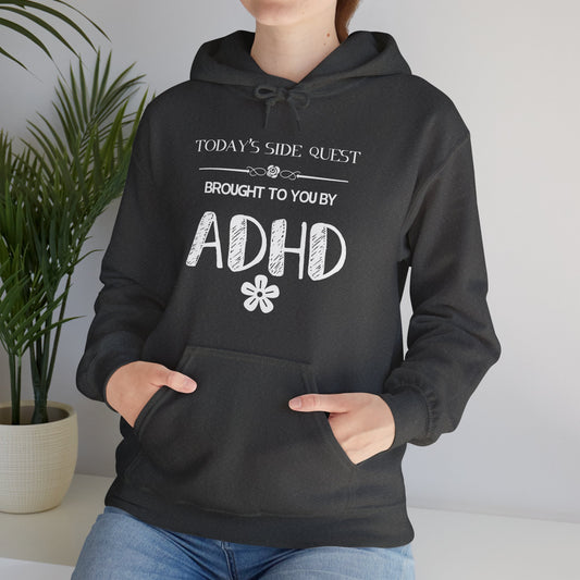 Minimalistic 'Today's Side Quest Brought to You by ADHD Heavy Blend Hooded Sweatshirt