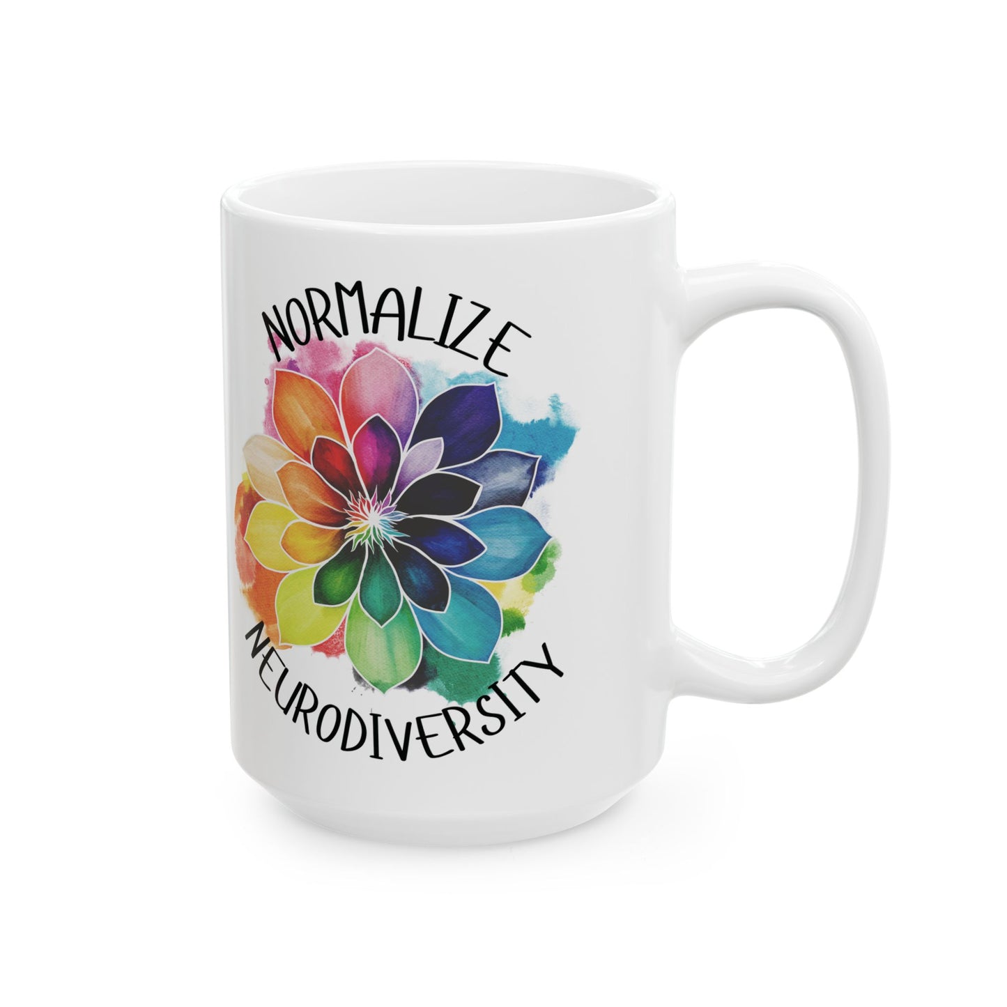 Rainbow Flower Ceramic Mug, Mental Health Awareness, Normalize Neurodiversity